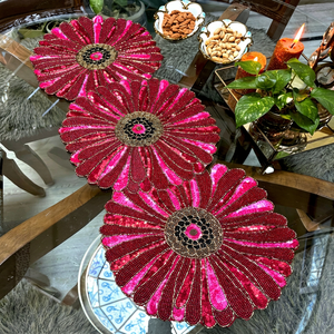 Embroidered Floral <b>Table</b> <b>Runner</b> Red Pink Sequin Bohemian Home Decor Washable - Product Image 1