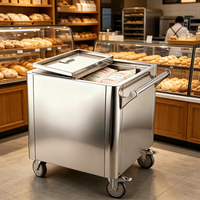 Chariot de cuisine mobile en acier inoxydable pour boulangerie et restaurant, chariot de stockage de riz, de noix et de farine avec 4 roues
