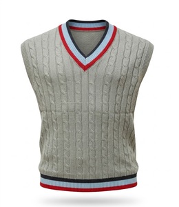 <b>Men</b> Soft 100% Cotton Striped Casual Cable Knit <b>Sleeveless</b> <b>Sweater</b> Vest - Product Image 2