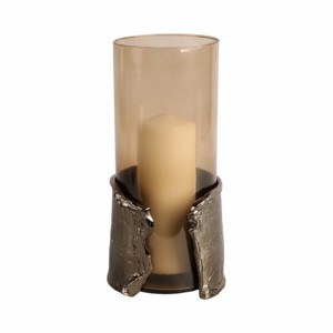 Portacandele in Vetro Ornamentale con Base in Metallo, Candelabro Contemporaneo per Candele a Colonna, Centrotavola - Product Image 2