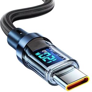<span class=keywords><strong>สาย</strong></span>ดาต้า <span class=keywords><strong>Type</strong></span>-<span class=keywords><strong>C</strong></span> รุ่นใหม่ PD120W แบบใส <span class=keywords><strong>ชาร์จ</strong></span>เร็วสุดแรง พร้อมจอแสดงผลดิจิตอล หุ้มด้วยไนลอน สำหรับ iPhone 17 Pro - Product Image 1