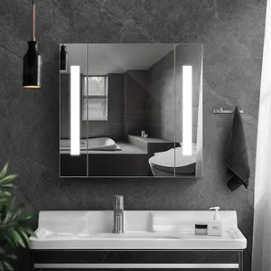 High Quality With Light 304 Stainless Steel Multifunctional Storage Mirror Cabinet