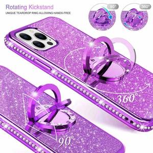 Laudtec Glitter Cute Girls Kickstand funda de teléfono para iPhone 13 12 11 Pro Max Bling Diamond Bumper Ring Stand Case para Samsung S21 - Product Image 2