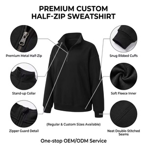 Felpa a metà quarto con Zip personalizzata di alta qualità da donna con colletto alto a manica lunga Pullover in cotone camicie da palestra - Product Image 2