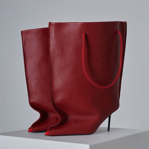 Women Pointed Toe Mid Calf Bag <b>Booties</b> Super Big Top Half Knee High Boots Wide Fit High Slim Heels Loose Shoes - Product Image 1