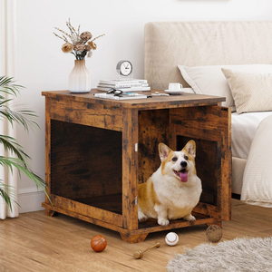 Kandang anjing kayu mewah dalam ruangan akhir meja gaya peti anjing Modern kayu dekoratif rumah anjing peliharaan kecil - Product Image 1