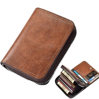 Dompet Kartu Pendek Kulit PU Matte Retro untuk Pria, Tempat Kartu Multi-kartu Bergaya Akordeon Kapasitas Besar dengan Ritsleting