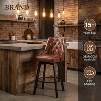 Chaise de bar classique en similicuir marron, capitonnée, avec pieds en métal et repose-pieds, tabouret de comptoir pour la maison, la cuisine et la salle à manger