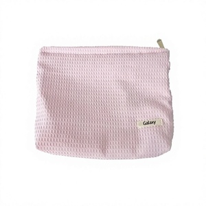 New Custom Logo Bow Waffle Polyester Zipper Durable Fashion Reusable Recyclable Lightweight Travel Cosmetic <b>Wash</b> <b>Bag</b> <b>Large</b> - Product Image 1