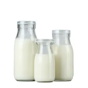 Botella de leche de soja Botellas de jugo Vidrio de alta calidad con tapas de plástico 100mL 200ml 250ml 300ml 500ml Serigrafía Bebida transparente