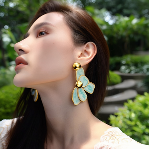 Fashion Cute <b>Stud</b> <b>Earrings</b> 316L Stainless Steel PVD Gold Plating Sustainable <b>Blue</b> Flower Design for Women Gift - Product Image 3