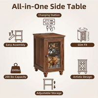 Table d'appoint étroite avec station de charge, table de chevet avec porte en verre, étagère réglable, armoire de rangement, tables basses en bois