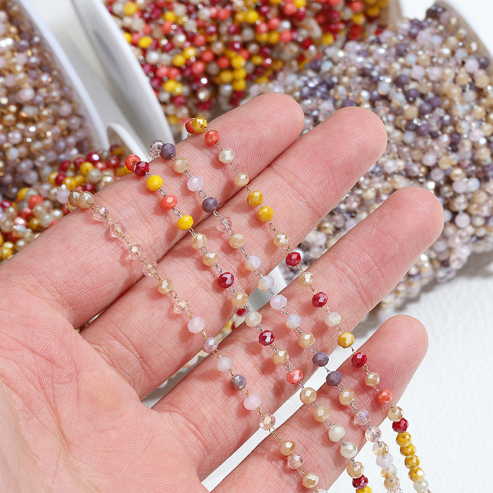 Stainless Steel Colorful Faceted Crystal Beaded Chain Accessories Diy Boho Style Chain for Bracelet Necklace Making