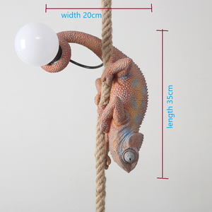 Lampe suspendue en résine de couleur blanche caméléon pour salon, lampe suspendue en corde de chanvre, lampe d'art pour salle d'étude, luminaire animal lézard LED - Product Image 6