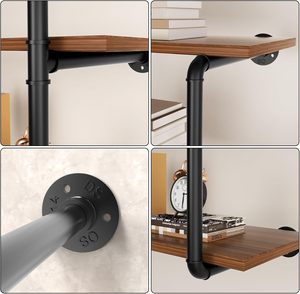 Étagères murales industrielles en tuyaux de fer à 4 niveaux, 57,5 po x 12 po, hauteur réglable, DIY, noires, ouvertes, pour salle de bain, garage, style ferme - Product Image 4