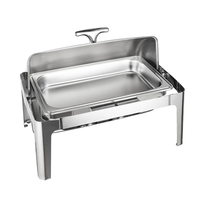 Chauffe-plat professionnel doré à couvercle roulant pour soupes et plats chauds, idéal pour buffets d'hôtel, traiteurs et mariages