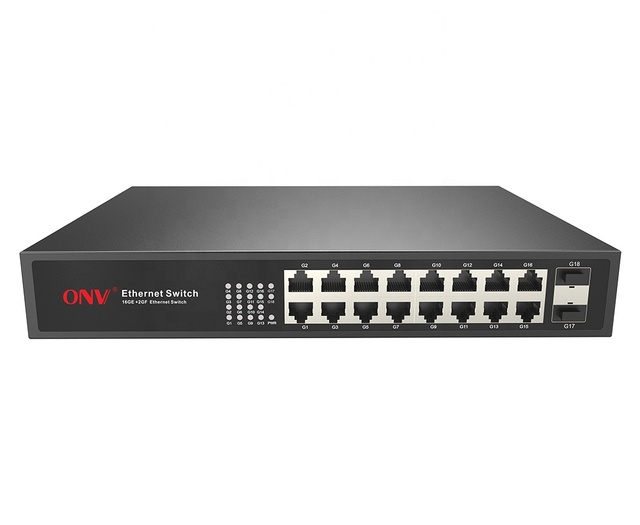 ONV Network Switch Full Gigabit 18 Port Fiber Optic Ethernet Switch Unmanaged for NVR IP Cameras