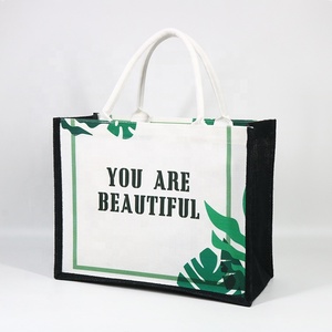 Sac fourre-tout en toile de Jute, Film plastique épais laminé de haute qualité imperméable à l'eau voyage plage shopping - Product Image 6