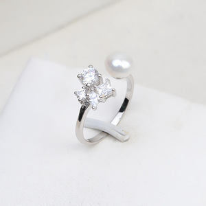 Accessoires DIY pour cheveux et bagues pour femme, en argent S925, motif anneau ouvert, pour perles de 6-8 mm, plaqué or, produit semi-fini 1451 - Product Image 1