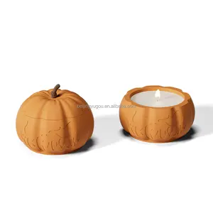 Wholesale Customizable Colorful Luxury Halloween Pumpkin Spooky Concrete Candle Holder With Cover