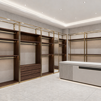 Présentoir à vêtements double en bois grainé avec éclairage LED, armoire murale à vêtements avec tiroirs, support de présentation en métal, équipement de présentation de vêtements CE