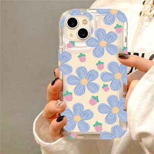 Fragola blu stampa fiore ammortizzatore Anti-caduta paraurti TPU custodia per telefono cellulare per <span class=keywords><strong>Iphone</strong></span> <span class=keywords><strong>Xr</strong></span> Xs11 12 13 14 15 16 17 - Product Image 4