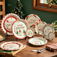 Assiettes en papier jetables personnalisées en gros, écologiques, rondes, vaisselle jetable, assiettes de Noël