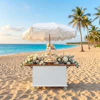 Chariot de présentation de desserts pliable mobile avec parasol, chariot de service en bois pour friandises, idéal pour mariages, fêtes, cafés, boulangeries et traiteurs