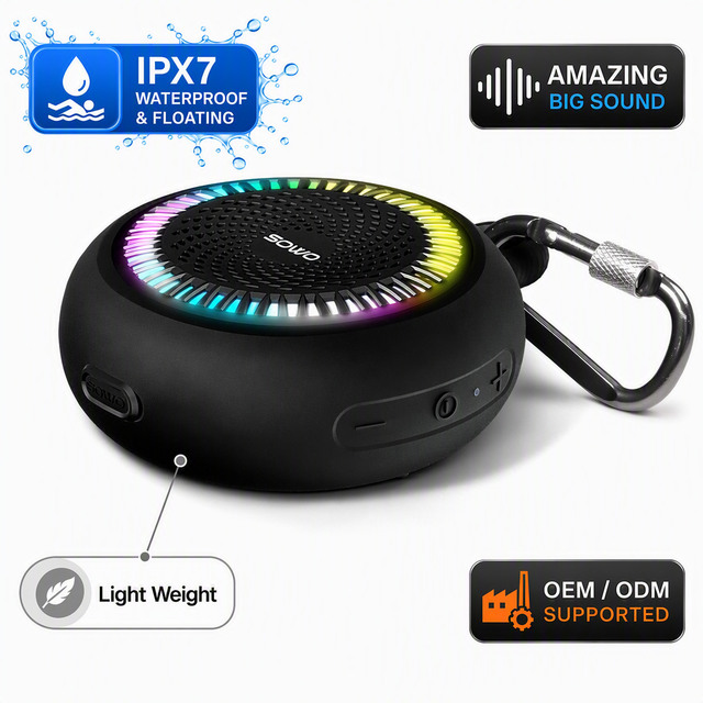 Wholesale Shower Wireless Speaker IPX7 Waterproof Portable Small Clip on Colorful Light OEM ODM