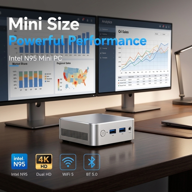 Zkmagic N95 Processor Mini PC 16GB DDR4 RAM Dual 4K HD Output Windows 11 Micro Desktop Computer for Office Business
