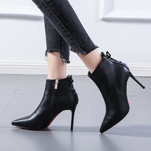 French Girls Women's 21 Winter New Thin Heels Net Red Pointed White for Ankle & Bootie Bow Short <b>Boots</b> - Product Image 4