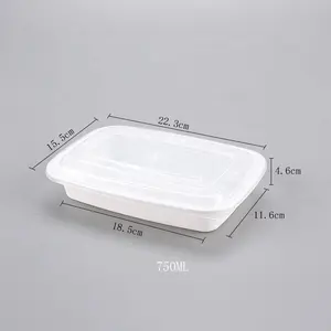 750ml 우유 흰색 식품 상자 일회용 도시락 상자 일회용 플라스틱 식품 용기 밀폐 식품 저장 용기 판매