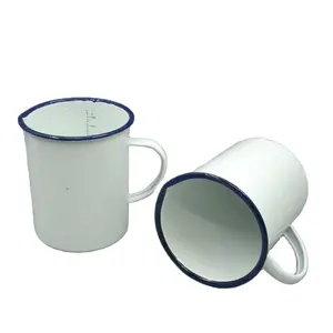 Tazza smaltata bianca personalizzabile tazze smaltate in metallo con misurino per cerchioni