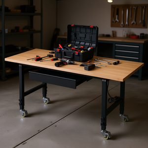 Banc de travail réglable en bois de chêne 60 x 24 pouces, capacité de 2000 lb, table de garage robuste pour atelier - Product Image 2