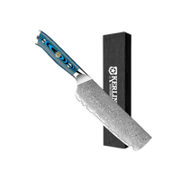 Ensemble de couteaux de chef en acier damassé japonais ambré Nouvelle arrivée avec manche bleu G10 pour la cuisine et la cuisine Modèle Nakiri