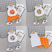 Livraison gratuite pas cher vêtements pour enfants sans manches dessin animé vêtements d'été ensembles en gros bébé coton petits garçons portent