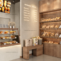 Fabrik-OEM-Design Holz-Bäckerei-Ausstellungsregal Maßgefertigtes Brotregal Glas-Gebäckvitrine mit LED-Streifen Ladeneinrichtung