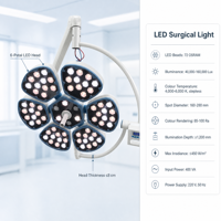 Lampe chirurgicale LED 160000 Lux, lampe d'opération sans ombre, 72 LED, six pétales, montage au plafond