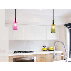 Luce pendente a forma di bottiglia di vetro ambra arancione presa E14 per Sushi Bar ristorante SKU-3770- - Product Image 2