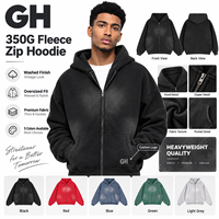 GH Veste à capuche zippée oversize en polaire épaisse, coupe-vent, teinte en pièce, style streetwear américain vintage, pour l'automne