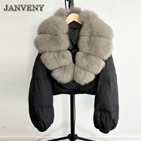 JANVENY 2025 – Nouvelle Doudoune Courte Femme en Véritable Fourrure de Renard, Chaude et Épaisse, 90% Duvet de Canard Blanc, Coupe Ample, Imperméable