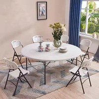 Table ronde pour extérieur, 10 places, banquet, mariage, événement, fête, table ronde pliable de 6 pieds et 72 pouces en plastique pour événement