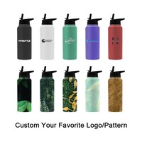 Bouteille d'eau isotherme à large ouverture en acier inoxydable 304, couvercles remplaçables, anti-fuite, pour camping, gym, sport, logo personnalisé