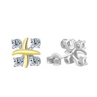 Boucles d'oreilles en argent S925 avec croix en moissanite assortie aux couleurs pour femmes, boucles d'oreilles clous en moissanite à quatre diamants de luxe léger pour femmes