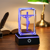 Figurine de croix de Jésus en cristal 3D, ornée de lumières LED, ornement religieux, cadeau chrétien pour la décoration de Pâques