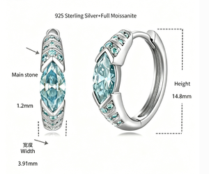 Pendientes <span class=keywords><strong>de</strong></span> Plata <span class=keywords><strong>de</strong></span> Ley 925 al por Mayor, Chapados en <span class=keywords><strong>Oro</strong></span> <span class=keywords><strong>de</strong></span> 18K, con Moissanita Azul Corte Marquesa, Brillantes, Unisex - Product Image 1