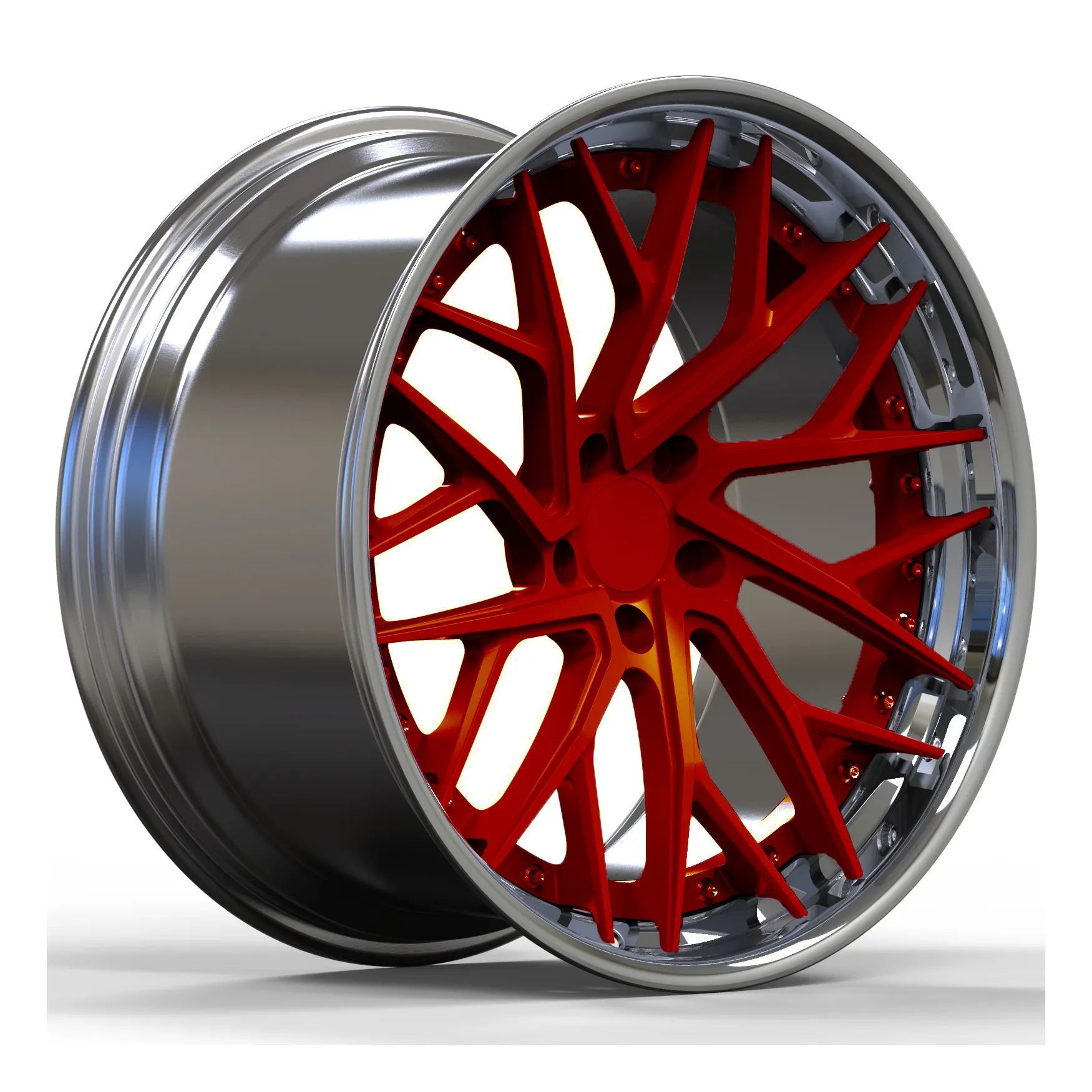 2-teiliger geschmiedeter Custom Wheel Barrel Polished Center Red 18 19 20 21 22 Zoll für Tesla Modell 3 Modell Y S X 5x114.3 5 X120