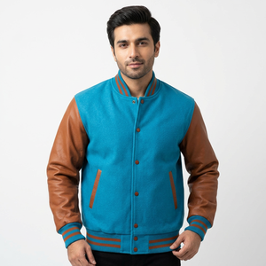 Chaqueta con letras de algodón de dos tonos personalizada unisex, chaqueta con cuello levantado, estilo universitario, moda de invierno, chaqueta de béisbol para hombres - Product Image 1
