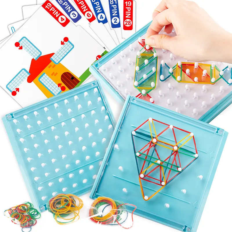 Kinder Montessori Educatief Peg Board Kids Wiskundig Grafisch Geobordspeelgoed Met 60 Patroonkaarten En 100 Latex Bands