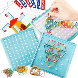 Kind Montessori pädagogische Peg Board Kinder mathematische grafische Geo board STEM Spielzeug mit 60 Muster karten und 100 Latex bändern